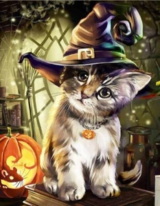 Diamond Painting Halloween Witch Cat DIY Cross Stitch Gift Squares 30x40 US Ship - Picture 1 of 8