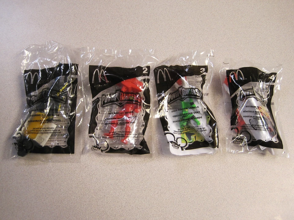 McDonalds 2005 Power Rangers - Black & Red Rangers -  Red & Green Vehicles - New - Image 1 of 1