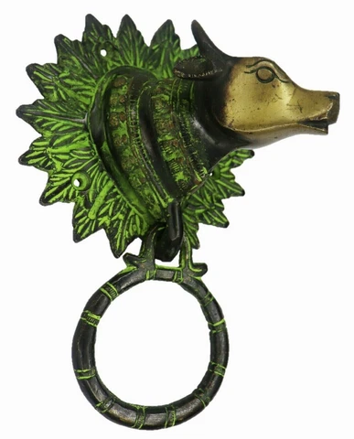 Golden Cow Head Shape Door Bell Antique Style Handmade Solid Brass Door Knocker Cover