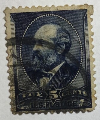 US Scott #216 Garfield 5 centavos índigo usado   Foto 1 de 2