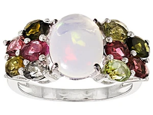 Anillo ovalado de plata esterlina multiturmalina ópalo etíope de 1,68 quilates-12 - Imagen 1 de 4