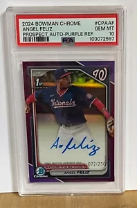 2024 Bowman 1st Chrome /250 #CPAAF Angel Feliz Auto Purple Refractor PSA 10 GEM - Picture 1 of 2