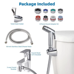 Shattaf Handheld Stainless Steel Bidet Spray Shower Head Toilet Adapter Hose Set - Picture 1 of 7