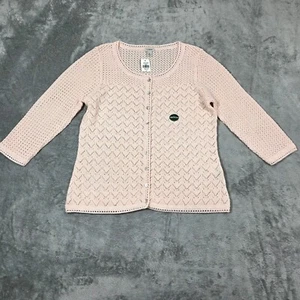 LL Bean Cardigan Womens Medium P Petite Pink Pointelle Linen Blend Coquette NEW - Picture 1 of 8