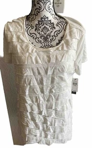 NWT AB Studio L Blouse White Layered Tiered Top Large Shirt Lg New - Imagen 1 de 8