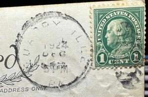 1 Cent Benjamin Franklin Dark Green Stamp 1924 Used Vintage Postcard Christmas - Picture 1 of 7