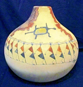 Large Acoma Pottery Jar Signed MAER 90 with Polychrome People, Stork and Frog - Picture 1 of 12