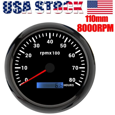 110MM Black 7 Colors LED Tachometer 0-8000RPM Gauge for Boat Car Waterproof US - Image 1 of 4