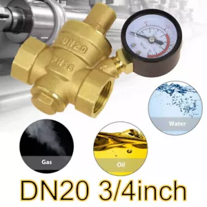 DN20 3/4" Brass Adjustable Water Pressure Reducing Regulator Valves With Gauge - Picture 1 of 10