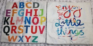 2 Pillow Covers - Rainbow Alphabet Letters and Motto Inspirational - 17"x 17" - Picture 1 of 6