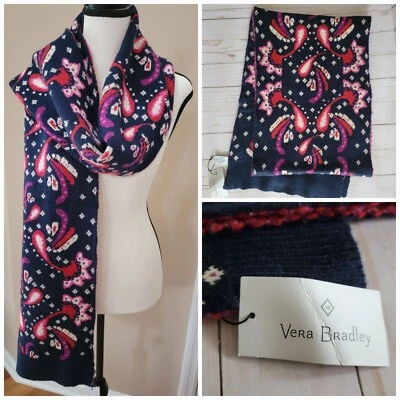 Vera Bradley Scarf Cozy Knit Painted Paisley Navy Blue Red Pink Purple NWT - Image 1 of 4
