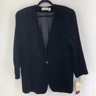 Vintage 90’s Liz Claiborne Women 20P Velvet Jacket Dressy Burnout Damask Holiday - Image 1 of 4