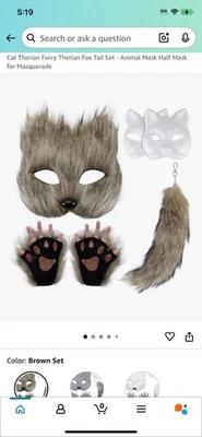 Cat Therian Furry Therian Fox Tail Set - Animal Mask Half Mask For Masquerade  - Image 1 of 2
