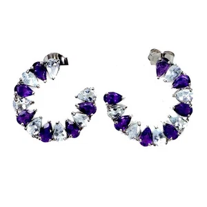 925 Pendientes de Plata de Ley Pera Aguamarina Amatista Gema Natural Joyería - Imagen 1 de 13