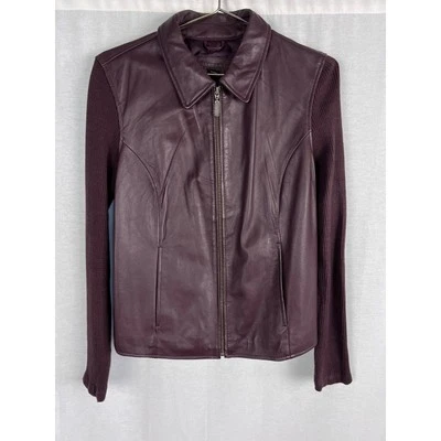 Chaqueta Clásica De Colección Jaclyn Smith Mujer Mediana Y2K Cereza Rojo Oscuro Cuero Moto Foto 1 de 4