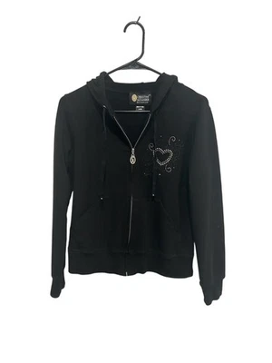 Christine Alexander Sudadera con Capucha Negra Cremallera Completa Estrás Corazón Talla L Street Style Foto 1 de 4