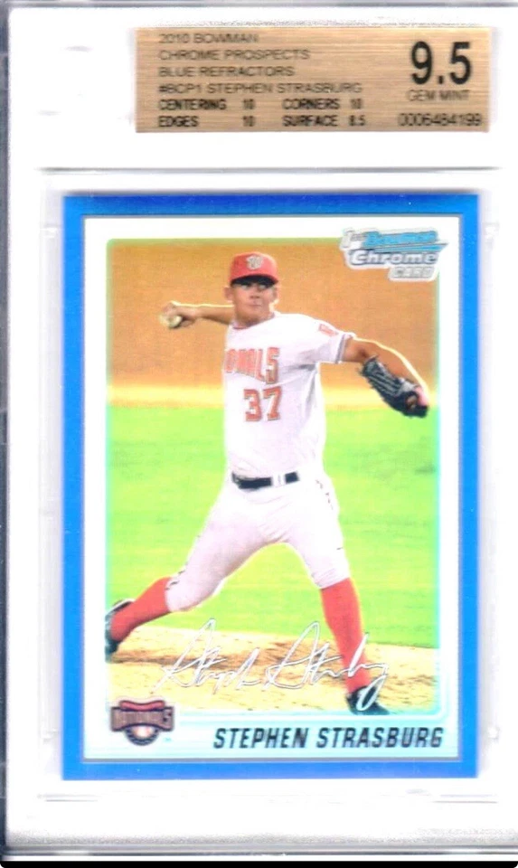 Bowman 2010 cromo refractor azul Stephen Strasburg primera RC #044/250 BGS 9,5 Foto 1 de 1
