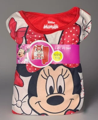 NWT Girls Disney Flannel Minnie Mouse 2-Pc Pajama Set Sz 7/8 - Image 1 of 3