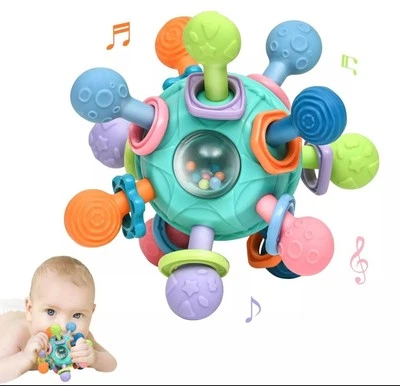 Детские игрушки для прорезывания зубов Монтессори для 0-6 6-12 месяцев без бисфенола А сенсорные зеленые - Изображение 1 из 4