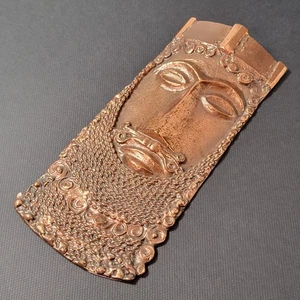 Vintage 1980er Kupfer Wanddekoration Gesichtsmaske von József Kótai ca. 8" x 3,5" - Bild 1 von 9