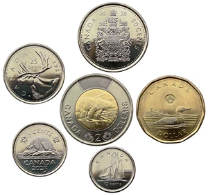 CANADA SET OF 6 COINS 5 CENTS - 2 DOLLARS 2025 CHARLES III ANIMALS UNC - Picture 1 of 2