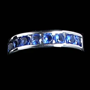BLUE SAPPHIRE Simulated ROUND CZ ETERNITY WEDDING BAND_SZ-10_925 STERLING SILVER - Picture 1 of 5
