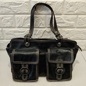 Anya Hindmarch Vintage Black Leather Satchel Handbag Pockets Zip Tote 2 Handle - Picture 1 of 24