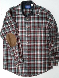 Vintage PENDLETON Wool Plaid Elbow Patches Surfer Shirt - USA Made - Size M - Picture 1 of 7
