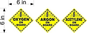 SET OF 3 OXYGEN ARGON ACETYLENE ON BOARD MAGNETIC SIGNS / MAGNETS - Picture 1 of 1