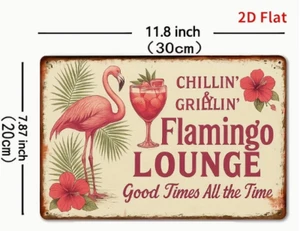 METALLKUNST - Flamingo Lounge Retro Blechschild (8" x 12") - Wandbild - Bild 1 von 4