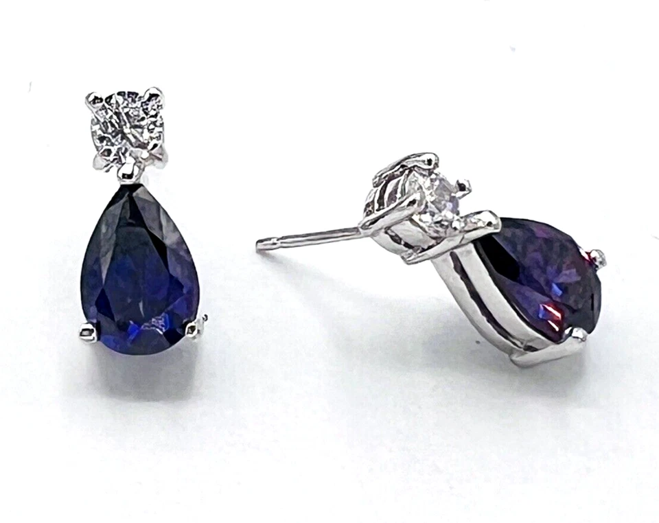 Rhodium Plated 925 Sterling Silver Purple Amethyst CZ Stud Earrings - Image 1 of 4