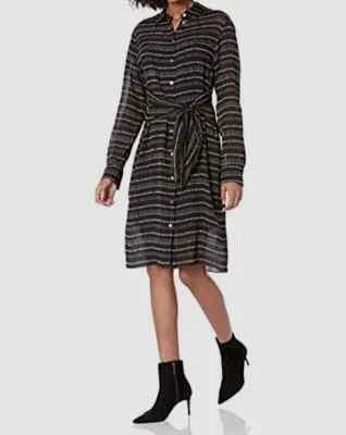 Theory Women's Black Silk Collared Waist Tie Long Sleeve Shirt Dress Size S - Image 1 of 4