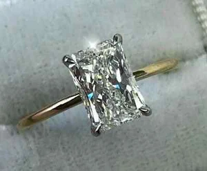 2.70 Ct Radiant Cut MOISSANITE Solitaire Engagement Ring Solid 10K Yellow Gold - Picture 1 of 8