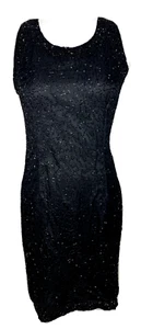 Vestido Laurence Kazar Negro Seda Cuentas Manga Corta Talla M - Imagen 1 de 10