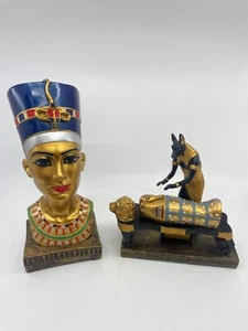 Replica of Anubis Jackal god of mummification & Bust Of Queen Nefertiti Lot - Picture 1 of 24