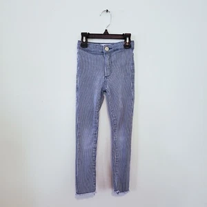 Zara girls size 5 striped blue & white Raw Hem Skinny Pants Leggings Jeans - Picture 1 of 11