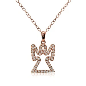 Rose Gold Tone over Sterling Silver Cubic Zirconia Angel Necklace - Picture 1 of 3