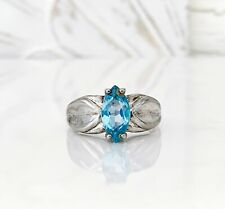 Cut Halo Engagement Style Ring 9 Sterling Silver 925 Swiss Blue Topaz Marquise