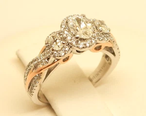$2,799.30 VERA WANG 1 CT. Oval Diamond 3-Stone Engagement Ring 14K Two-Tone Gold - Picture 1 of 16