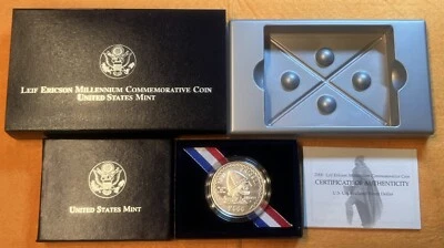 2000-P $1 Leif Ericson Millennium Commemorative Uncirculated Silver Dollar w COA - Image 1 of 4