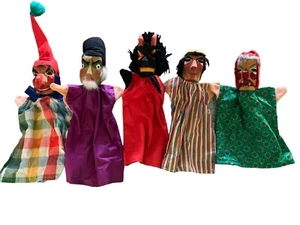 Vintage MCM pupazzi a mano tedeschi legno intagliato testa punzone mago diavolo vecchia signora 11" - Foto 1 di 23