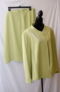 John Meyer Skirt Suit Apple Green Embellished Sz 26W - Picture 1 of 13