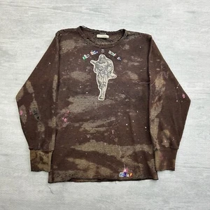 Vintage Thermal Shirt Adult Small Brown Bleach Dye Military Man Han Solo Grunge - Picture 1 of 10