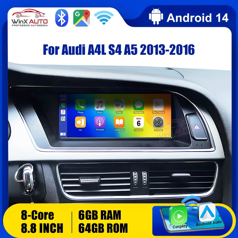 Für Audi A4/A5 B8 S4 S5 2013-2016 Android 14 Autoradio CarPlay 64GB WiFi 4G GPS - Bild 1 von 4