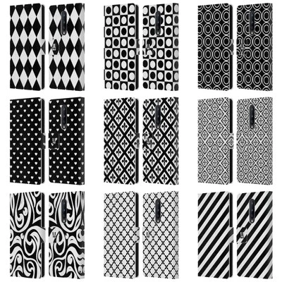 HEAD CASE DESIGNS BLACK AND WHITE PATTERNS LEATHER BOOK CASE FOR ONEPLUS PHONES - Image 1 of 4