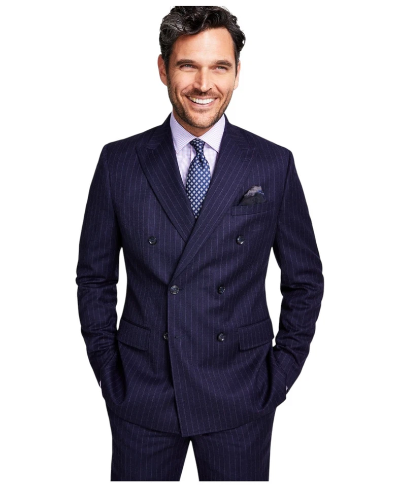 Traje Chaqueta Blazer Tallia Para Hombres Calce Ajustado Doble Pecho 38 S Azul Rayas Foto 1 de 1