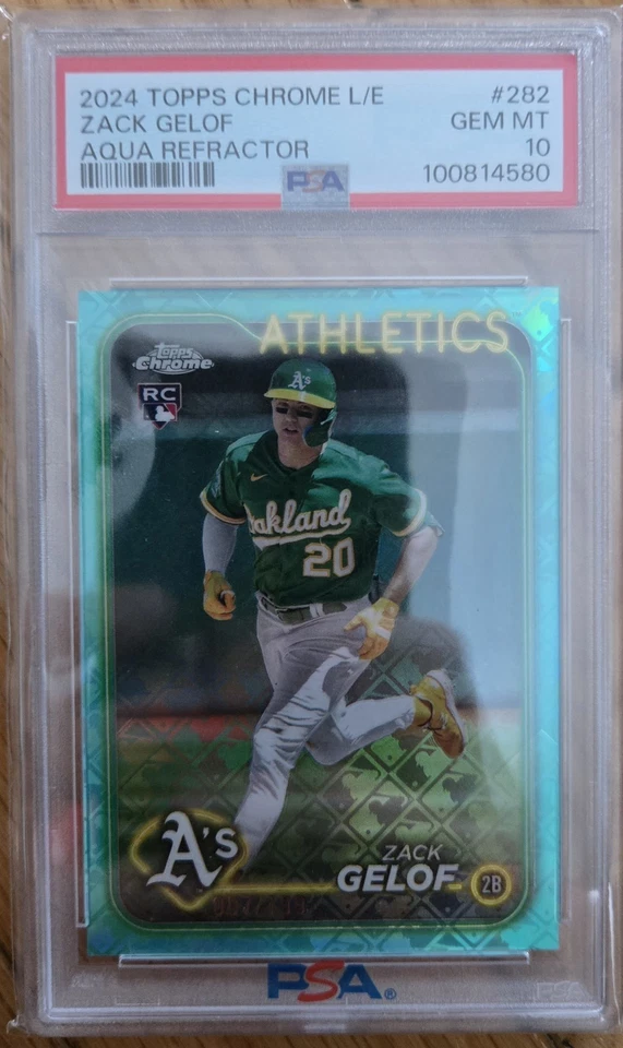 2024 Topps Chrome - Zack Gelof #282 Aqua LOGOFRACTOR Refractor /199 (RC) PSA 10 - Image 1 of 2