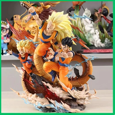 ✅ Figurine Dragon Ball Z Goku Gohan Goten 28cm Super Saiyan 3 Statue Anime Manga - Immagine 1 di 4