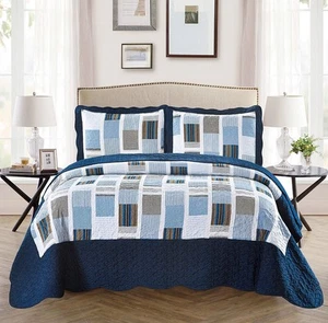 Mk Collection 3pc Full/Queen Oversize Reversible Quilted Bedspread Set Stripe... - Picture 1 of 1