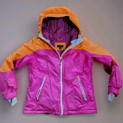 Lands End Womens Primaloft Ski Jacket Sz MediumOrange Pink Hooded Zip EUC  - Image 1 of 4
